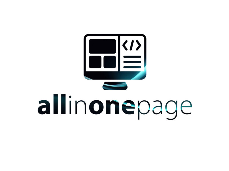 Λογότυπο allinonepage με οθόνη και εικονίδιο κώδικα