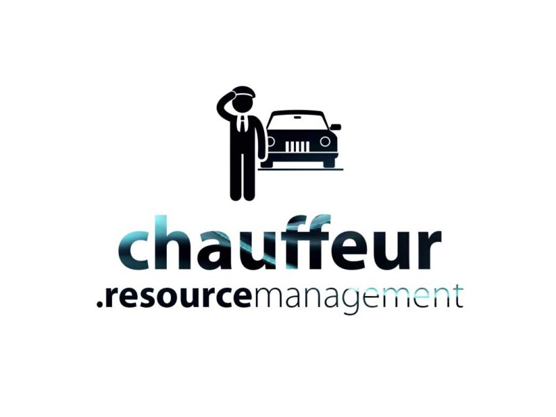 Λογότυπο chauffeur.resourcemanagement με οδηγό και αυτοκίνητο