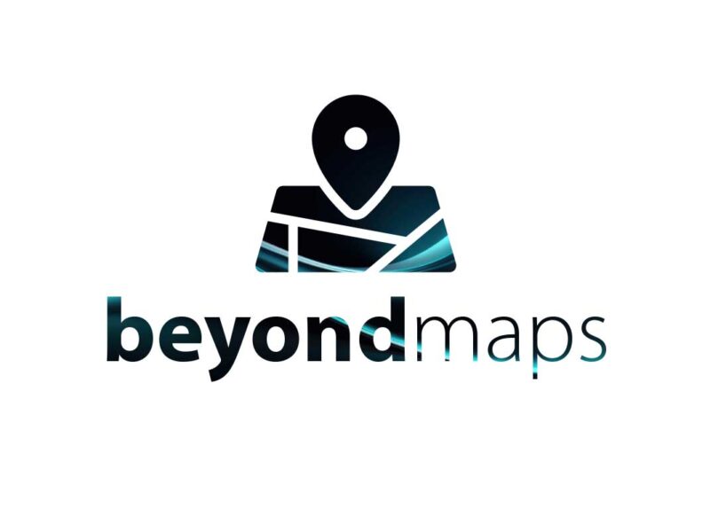 Λογότυπο Beyond Maps με καρφίτσα τοποθεσίας και χάρτη