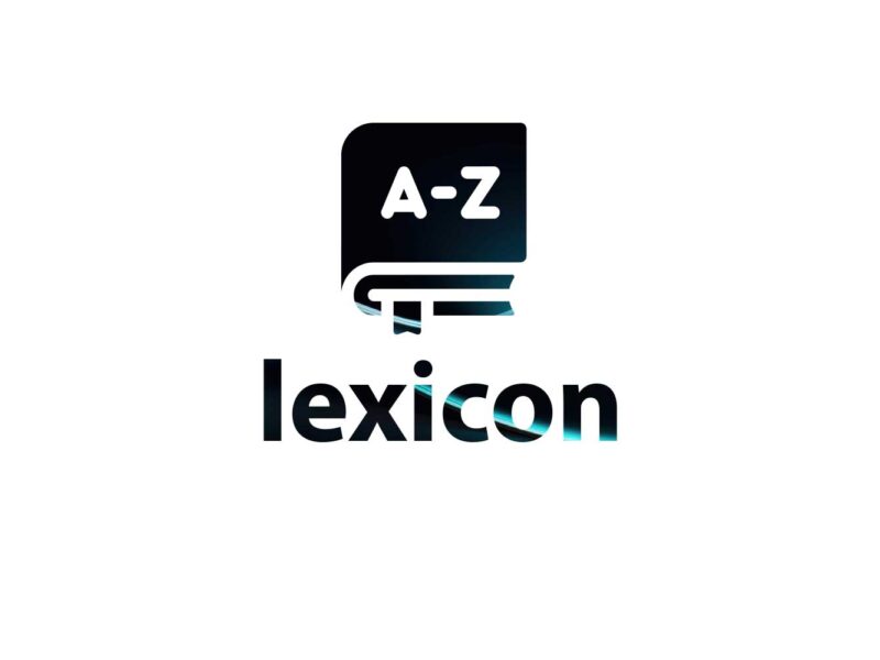 Λογότυπο lexicon με βιβλίο και γράμματα A-Z